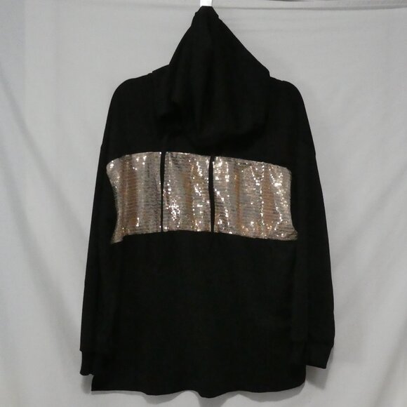 SHEIN - Curve | 2XL | Contrast Gold Sequin Drop Shoulder Drawstring Black Hoodie - Picture 3 of 16